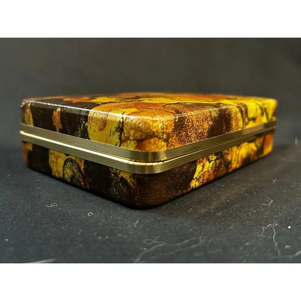 Vintage Mele MCM Floral Jewelry Box Ring Earring Case Mustard Velvet 1960s Mod